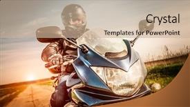  Presentation with motorcycle racing - Beautiful slide deck featuring biker in helmet and leather backdrop and a soft green colored foreground