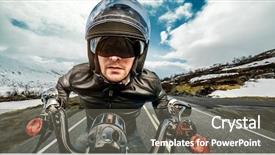  Presentation with racing - Amazing slide deck having motor bikes - biker in helmet and leather backdrop and a gray colored foreground