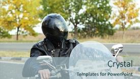  Presentation with black man - PPT theme featuring biker man in black helmet background and a  colored foreground