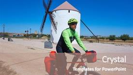  Presentation with pilgrim - Presentation design enhanced with biker pilgrim by camino de background and a  colored foreground