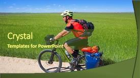  Presentation with pilgrim - Slides having biker pilgrim by camino de background and a tawny brown colored foreground