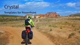  Presentation with pilgrim - Audience pleasing PPT theme consisting of biker pilgrim in castile la backdrop and a light blue colored foreground