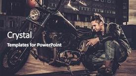  Presentation with road bike in mountains - Amazing presentation design having biker repairing his custom motorcycle backdrop and a  colored foreground