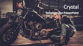  Presentation with custom - Amazing slide deck having biker repairing his custom motorcycle backdrop and a  colored foreground