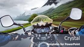  Presentation with motorcycle - Colorful PPT layouts enhanced with biker-rides-a-motorcycle backdrop and a gray colored foreground