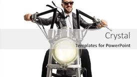  Presentation with custom - Colorful PPT theme enhanced with biker-with-sunglasses-riding backdrop and a light gray colored foreground