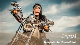  Presentation with girl power - Beautiful presentation theme featuring biker girl in a leather backdrop and a coral colored foreground