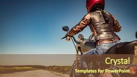  Presentation with motorcycle - Colorful PPT theme enhanced with biker girl in a leather backdrop and a tawny brown colored foreground