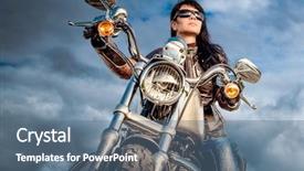  Presentation with motorcycle - Amazing presentation design having biker girl in a leather backdrop and a ocean colored foreground