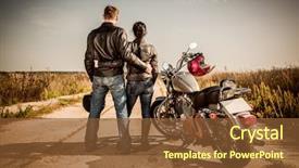  Presentation with wheel - Beautiful presentation design featuring wheel life - biker man and girl stands backdrop and a tawny brown colored foreground