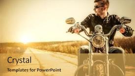  Presentation with man riding big bike motor - Colorful slide set enhanced with engine motorcycle - biker man sits backdrop and a yellow colored foreground