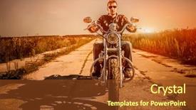  Presentation with motorcycle - Cool new PPT layouts with motocicle - biker man wearing a leather backdrop and a tawny brown colored foreground