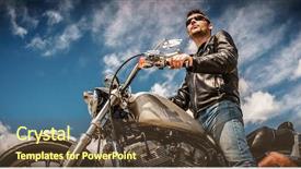  Presentation with leather - PPT theme featuring wheel life - biker man wearing a leather background and a tawny brown colored foreground