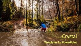  Presentation with outdoor clothes for outdoor activity - Theme enhanced with man cycling mtb enduro flow background and a tawny brown colored foreground