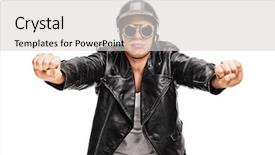  Presentation with leather - Cool new PPT theme with pretending to ride a motorcycle backdrop and a light gray colored foreground