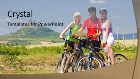  Presentation with bikers - Cool new presentation design with bikers holding a map hazmburk ceske stredohori czech republic backdrop and a light blue colored foreground