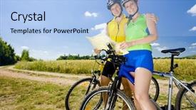  Presentation with bikers - Audience pleasing presentation theme consisting of bikers holding a map backdrop and a light blue colored foreground