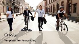  Presentation with healthy - Slides enhanced with bikes and running in city background and a soft green colored foreground