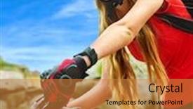  Presentation with rides - Colorful PPT theme enhanced with bikes bicyclist girl girl wearing smart watch rides bicycle into mountains girl on bicycle in mountaineering girl clings to wheel and looking at the camera backdrop and a gold colored foreground