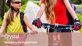  Presentation with cycling - PPT layouts consisting of bikes bicyclist girl girls wearing bicycle helmet and glass with rucksack cycling bicycle girls children cycling on yellow bike lane bicycle girl talk each other background and a coral colored foreground