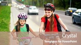 Presentation with road bike - PPT layouts featuring bikes bicyclist girl girls wearing background and a coral colored foreground