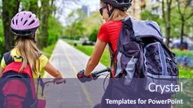  Presentation with money back - Beautiful PPT theme featuring bikes bicyclist girls wearing bicycle backdrop and a violet colored foreground