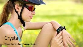  Presentation with cycling - Cool new slides with bikes cycling girl bicyclist girl watch on smart watch backdrop and a coral colored foreground