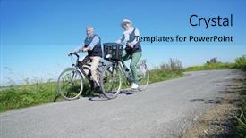  Presentation with road bike - Theme with bikes france - senior couple riding bike together background and a teal colored foreground