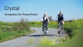  Presentation with road bike - Cool new PPT theme with bikes france - senior couple riding bike together backdrop and a light blue colored foreground