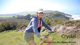  Presentation with ocean - Colorful presentation design enhanced with bikes france - smiling girl riding bicycle backdrop and a  colored foreground
