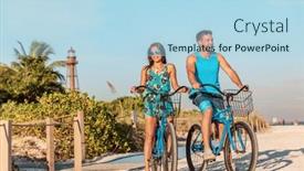  Presentation with florida beach - Amazing PPT theme having biking-activity-couple-tourists-having backdrop and a light blue colored foreground