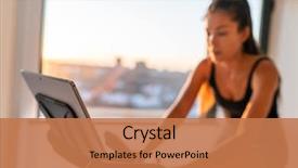  Presentation with spinning - PPT theme with biking exercise young girl training background and a coral colored foreground