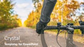  Presentation with pov - PPT layouts having biking first person view of bike cyclist pov showing hands and handlebar on road bicycle riding on outdoor commute in autumn nature background and a coral colored foreground