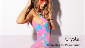  Presentation with headphones - Amazing PPT layouts having bikini - blond girl in headphones backdrop and a soft green colored foreground