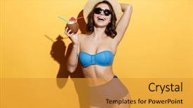  Presentation with cocktail - Cool new presentation with bikini - picture of smiling young woman backdrop and a gold colored foreground