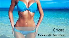  Presentation with pretty girl - Theme featuring bikini - pretty slim girl at tropical background and a light blue colored foreground