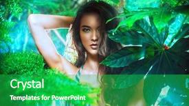  Presentation with beauty cosmetics - Colorful slide set enhanced with bikini among tropical plant backdrop and a shamrock green colored foreground