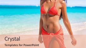  Presentation with slim body - PPT layouts featuring bikini body sexy swimsuit model background and a coral colored foreground