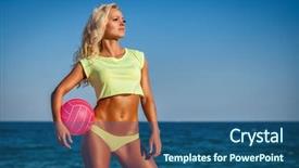  Presentation with beach volleyball - Slides with bikini holding a volleyball background and a ocean colored foreground