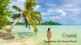  Presentation with luxury travel - Colorful presentation design enhanced with bikini in tahiti french polynesia backdrop and a mint green colored foreground