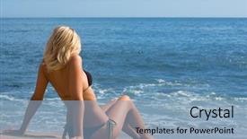  Presentation with sexy girl - Theme featuring concept for travel subject - spain yellow sign background and a gray colored foreground