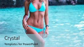  Presentation with maya bay - Presentation theme enhanced with bikini on beach at maya background and a light blue colored foreground