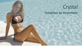  Presentation with black woman - Amazing PPT theme having bikini posing flirty on edge backdrop and a light blue colored foreground