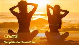  Presentation with tropical beach sunset - Presentation theme enhanced with bikini sitting on a deserted background and a tawny brown colored foreground