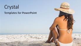  Presentation with beach - Beautiful presentation design featuring bikini sitting on the beach backdrop and a light blue colored foreground
