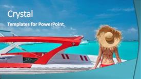  Presentation with wooden - Presentation design with bikini sitting on wooden jetty background and a teal colored foreground