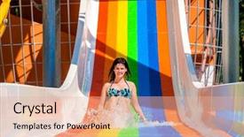  Presentation with water color - PPT layouts with bikini sliding water park rainbow background and a lemonade colored foreground