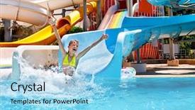  Presentation with water park - Colorful slide set enhanced with bikini sliding water park backdrop and a light blue colored foreground