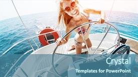  Presentation with sailing - Beautiful PPT theme featuring bikini steering the sailing boat backdrop and a ocean colored foreground