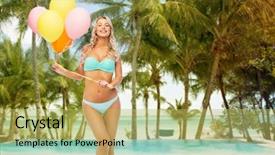  Presentation with summer trees - Slide set having bikini swimsuit holding air background and a yellow colored foreground